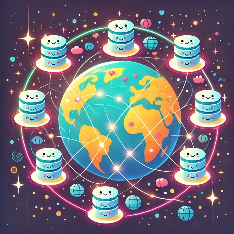 Image depicting a variety of database cylinders holding hands