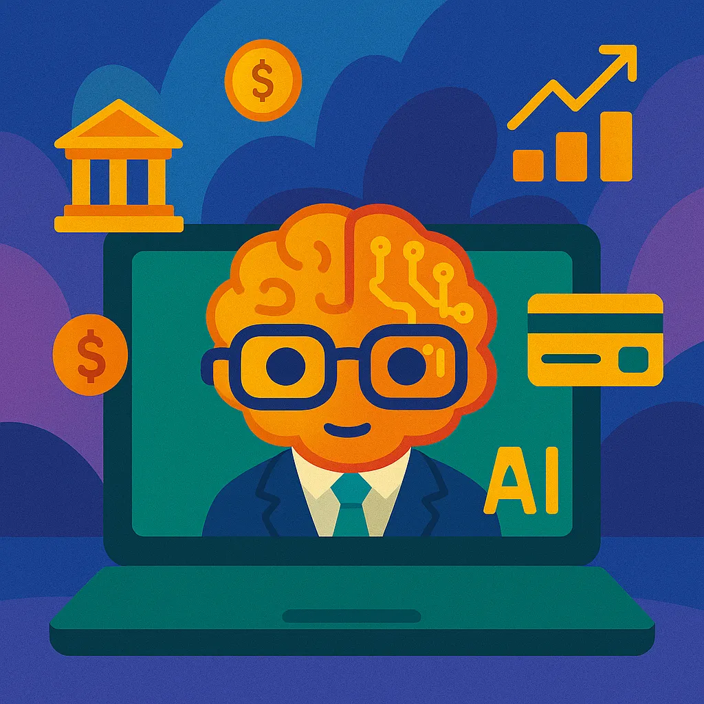 Image depicting a brain with glasses in a suit representing digital transactions