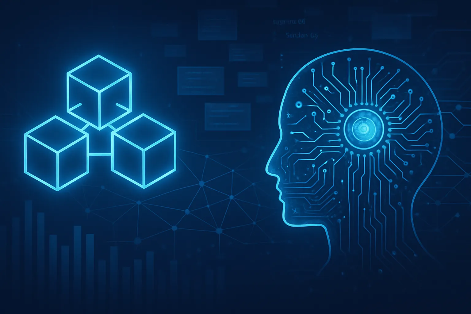 Image depicting the convergence of blockchain and AI technologies