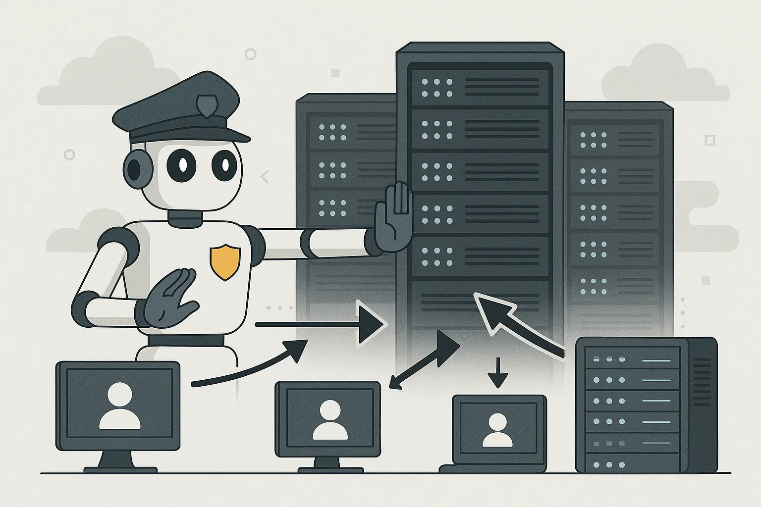 Image depicting line robot directing client traffic to servers